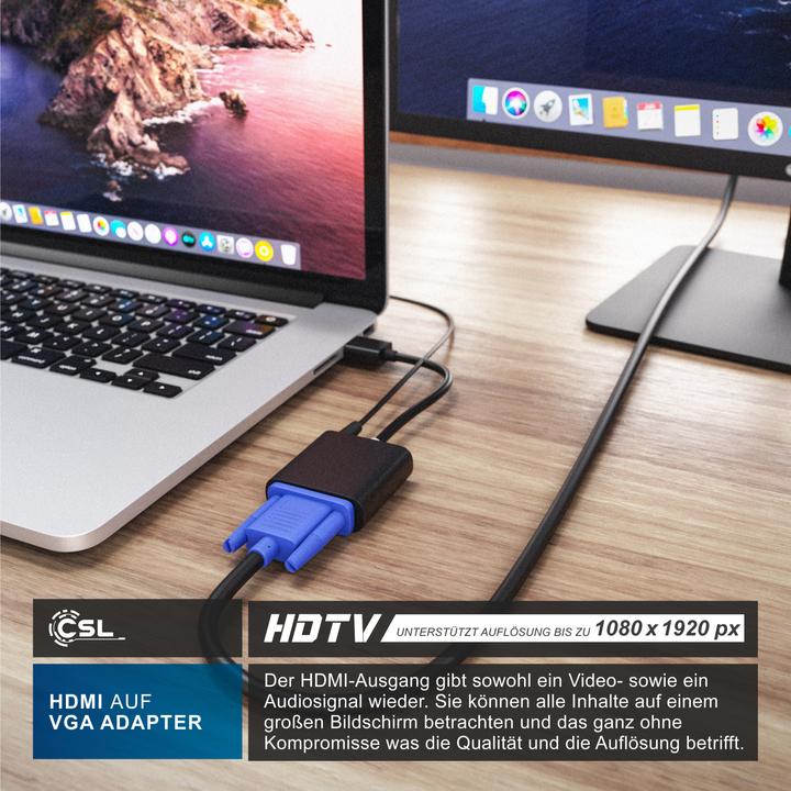 Actual product image CSL HDMI to VGA, 3.5mm jack audio & video adapter, 10 cm, 1080p converter cable, digital to analogue (VGA, 20 cm)