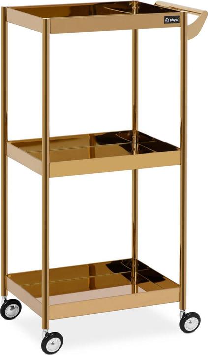 Physa Kosmetikwagen golden 3 Ablagen 4 Räder 30 kg Arbeitswagen Kosmetik-Beistellwagen