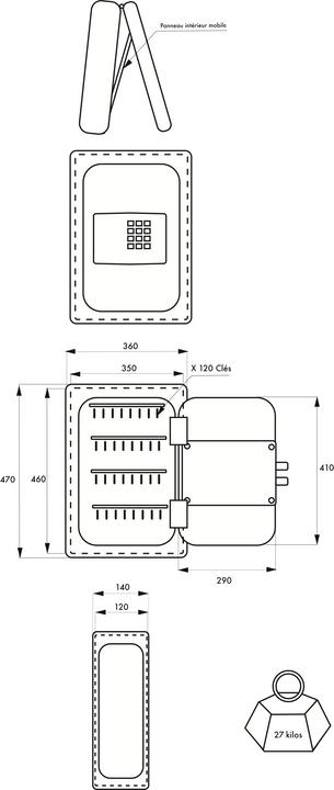Image du produit Thirard Coffre-fort pour clés boyard, à poser, fermeture électronique à code, 2 pênes, capacité de 120 clés