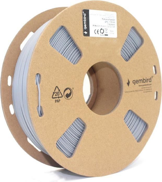 Produktbild Gembird 3DP-PLA+1.75-02-GR 3D-Druckmaterial Polyacticsäure (PLA) Grau 1 kg (PLA, 1.75 mm, 1097 g, Grau)