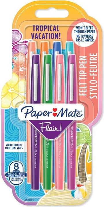 Immagine prodotto Paper Mate penne con punta in fibra Flair 8 Trop.Vacation M (multicolore, 8 x)