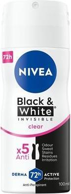 Actual product image NIVEA Black & White Invisible Clear Antiperspirant Spray 100ml (Spray, 100 ml)