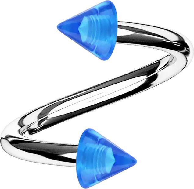 Star Piercing Spirale silber mit zwei Cones dunkelblau transparent (Chirurgenstahl 316L, Acryl, ohne Messing)