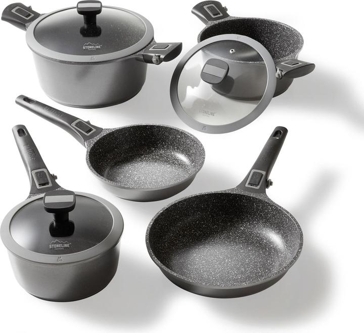 Produktbild Stoneline Imagination PLUS Kochgeschirr-Set, 8-tlg., mit abnehmbaren Griffen (Pfannenset + Topfset, Gusseisen)