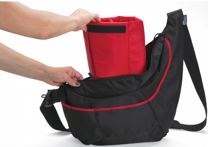 Actual product image Lowepro Passport Sling II SLR Camera Bag Black-Red (Camera shoulder bag)