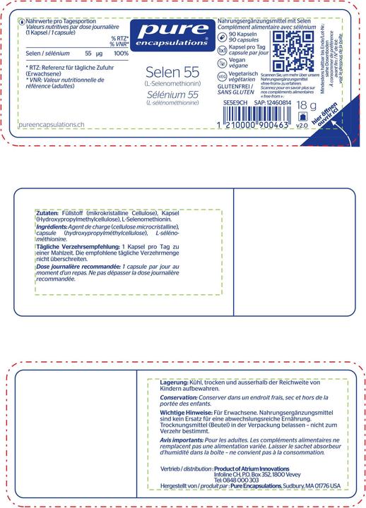 Nutritional values and ingredients Pure encapsulations Selen 55 Kapsel (90 Piece, Capsules, 28 g)