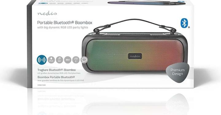 Immagine prodotto Nedis Bluetooth® Party Boombox 4,5 ore 2,0 30 W Riproduzione multimediale: AUX/USB Collegabile IPX5 (4.50 h, Corrente elettrica)
