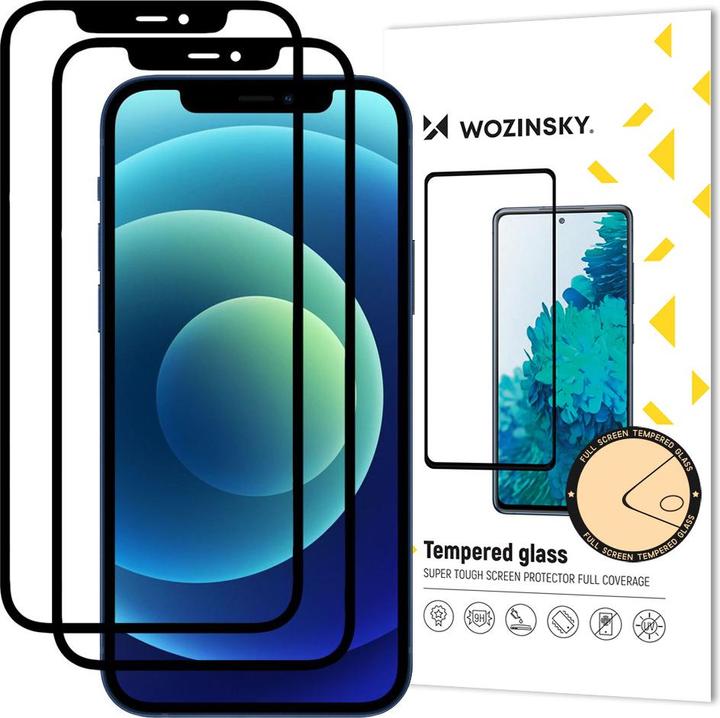 Produktbild Wozinsky 2x Tempered Glass Full Glue Super Tough Screen Protector Full Coveraged with Frame Case Fri (2 Stück, Realme 12 Pro+, Apple iPhone 12)