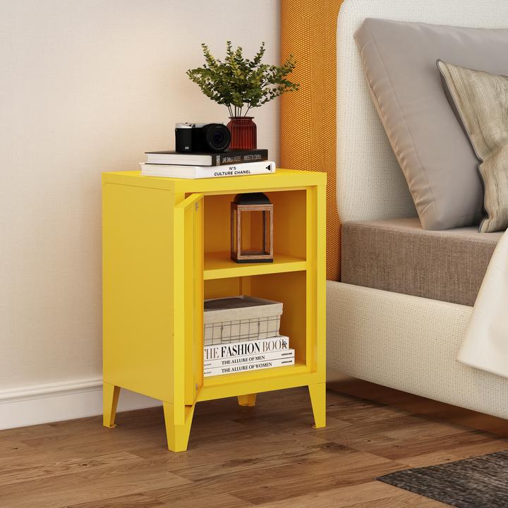 Actual product image En.Casa Nachtschrank Inari Türgriff rechts Stahl Gelb