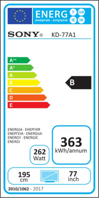 Energy Label Sony Kd-77a1 (77", OLED, 4K, 2017)