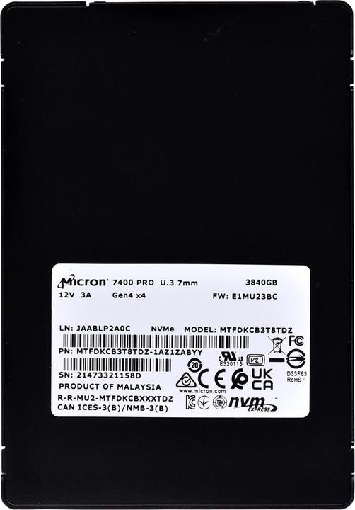 Actual product image Micron 7400 PRO NVMe U.3 SSD (3840 GB, 2.5")