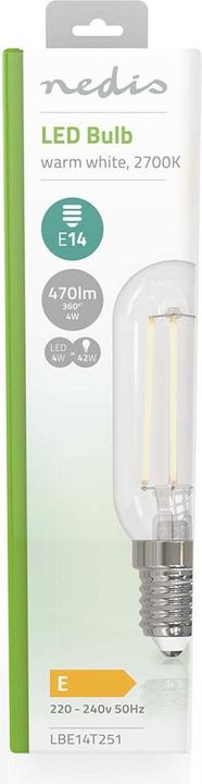 Actual product image Nedis LBE14T251 LED lamp E14 T25 4 W 470 lm 2700 K Warm white Clear 1 piece (E14, 4 W, 470 lm, 1 x, E)