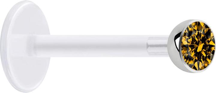 Star Piercing Micro Labret transparent mit Kugel und Kristall gelb (Chirurgenstahl 316L, ohne Messing, Bioflex)