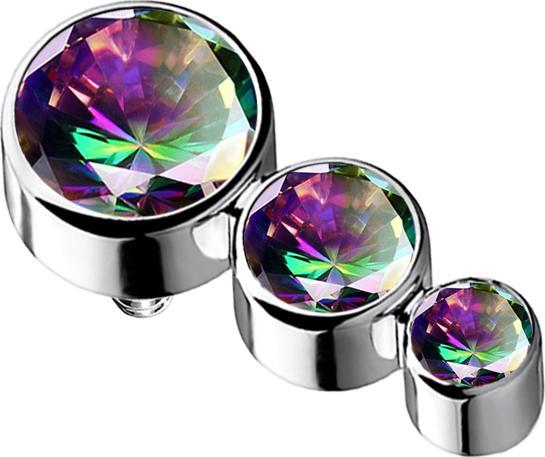 Immagine prodotto Star Piercing Dermal Anchor argento con tre cristalli scuri multicolore (senza ottone, Titanio G23)