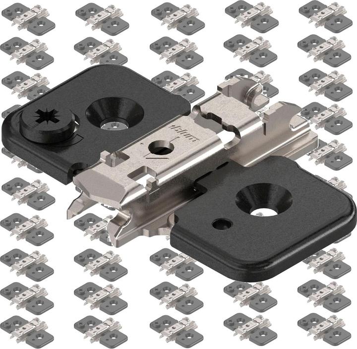 Vasalat Blum Clip Montageplatte 50 Stück, Kreuzmontageplatte, Stahl Onyx-schwarz (50 Stk.)