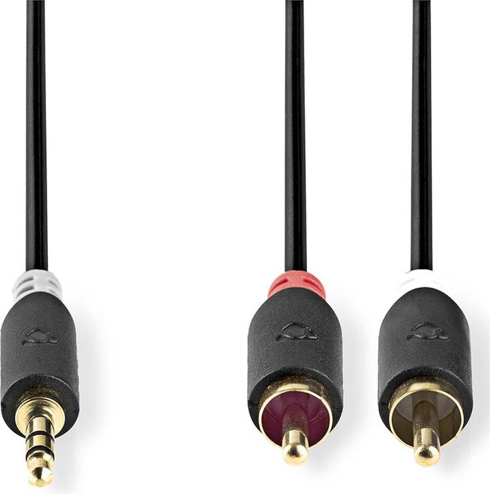 Produktbild Nedis CABW22200AT20. Anschluss 1: 3.5mm, Anschluss 2: 2 x RCA, Kabelmaterial: Kupferverkleidetes Aluminiu (2 m)