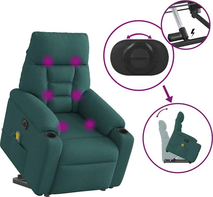 Image du produit VidaXL Fauteuil de massage électrique avec fonction releveur Vert foncé Tissu
