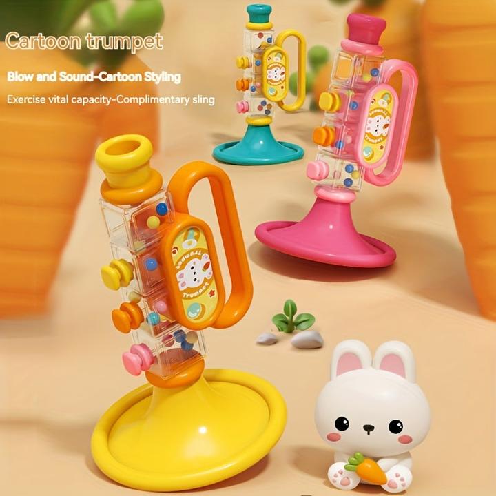 Actual product image Activity Board Small rabbit horn children's toy, baby will blow cartoon harmonica