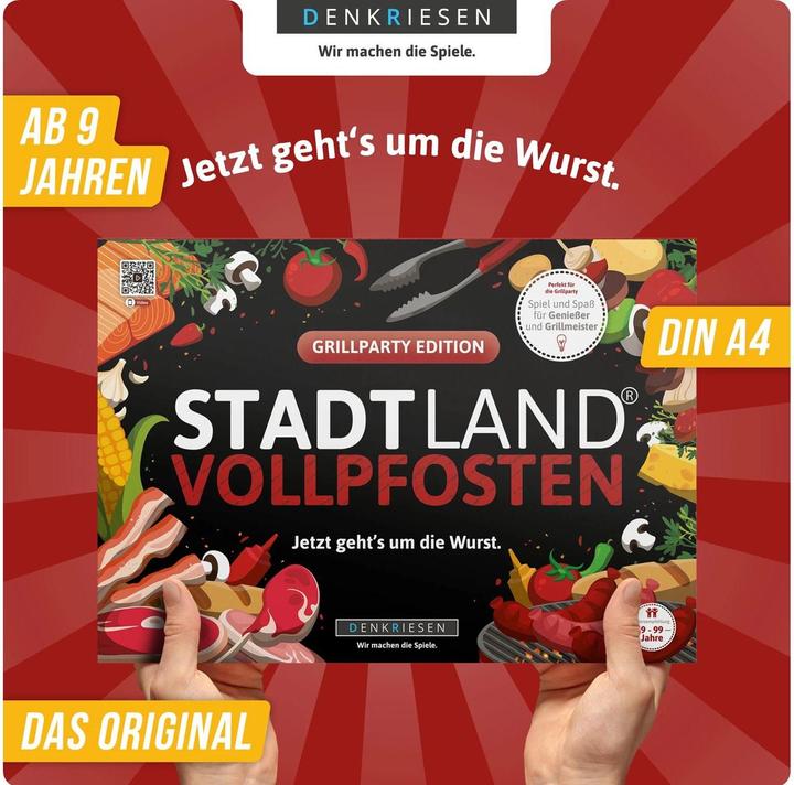 Actual product image Denkriesen STADT LAND VOLLPFOSTEN® A4 - GRILLPARTY EDITION "Now it's time for the sausage". (German)