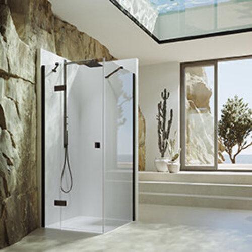 Actual product image Hüppe SolvaPro partially framed swing door, 4-corner, with fixed segment, left attachment, width: 900mm (211 cm, 90 cm, 11 cm)