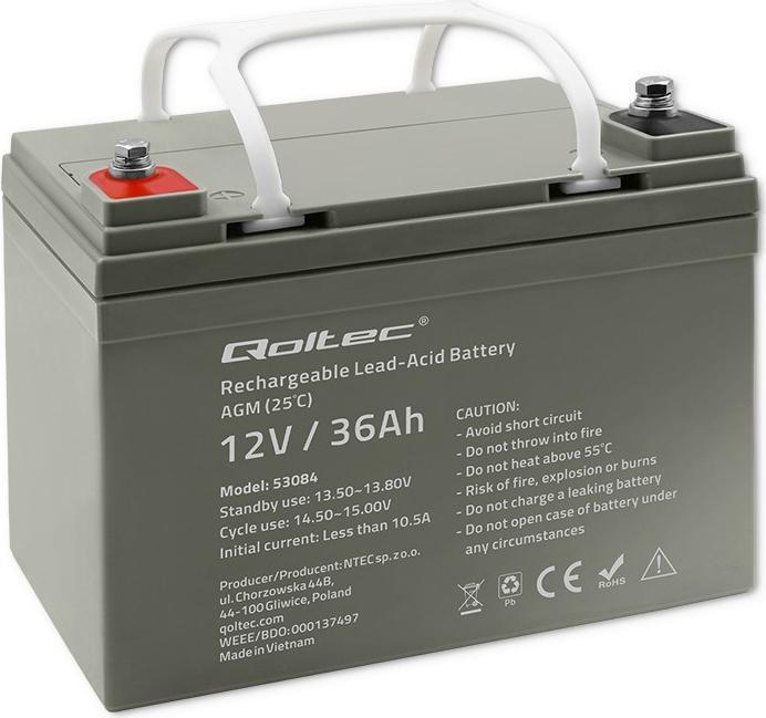 Produktbild Qoltec Akumulator AGM | 12V | 36Ah | max.540A (12 V, 36 Ah)