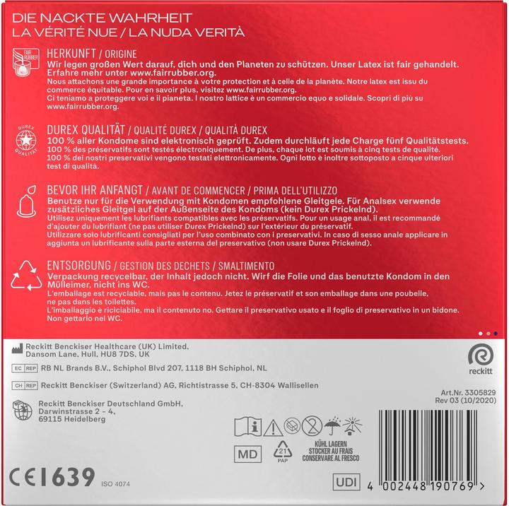 Nutritional values and ingredients Durex Gefühlsecht XXL (30 pcs.)