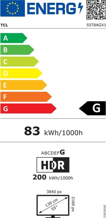 Label énergétique TCL 55T8A (55", QLED, 2023)