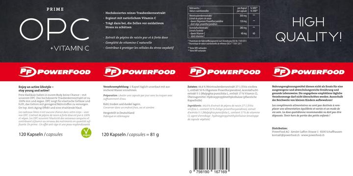 Nutritional values and ingredients PowerFood One Opc (120 Piece, Capsules, 585 g)