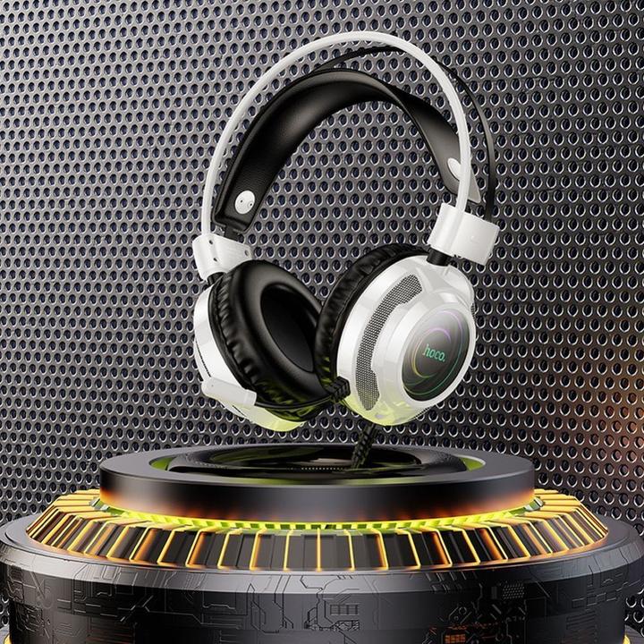 Actual product image Hoco Wired headphones wire headphones USB A + Jack 3,5 mm with microphone gaming W110 2 m white (Cable)