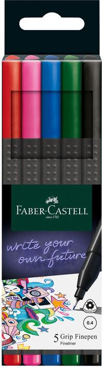 Faber-Castell Fineliner GRIP FINEPEN, 5er Kartonetui (farbsortiert, 5 x)