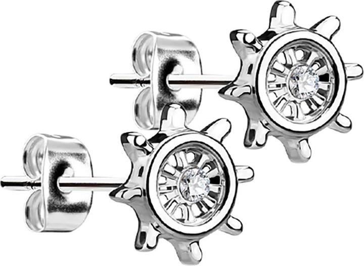 Star Piercing Ohrstecker Yachtrad silber mit Kristall silber (Messing, Chirurgenstahl 316L)