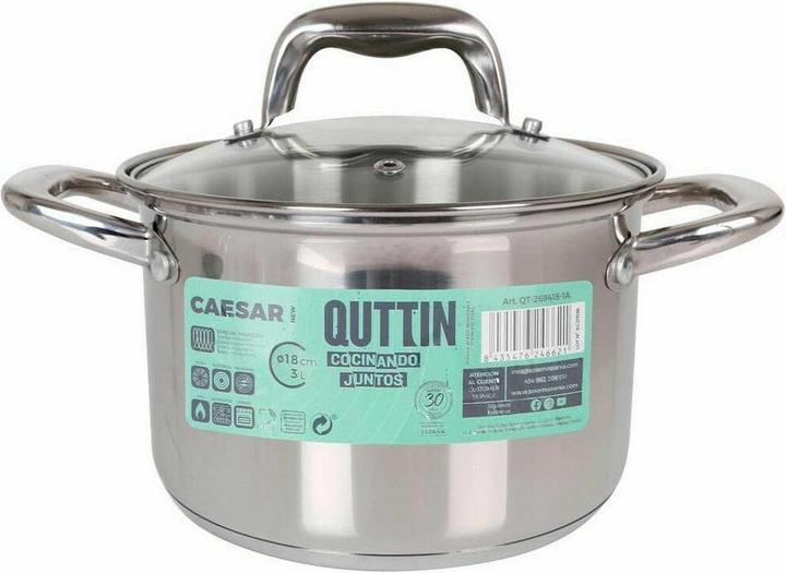 Produktbild Quttin Topf mit Glasabdeckung Caesar ø 18 x 12,5 cm (6 Stück) (Pfannenset + Topfset, Stahl)