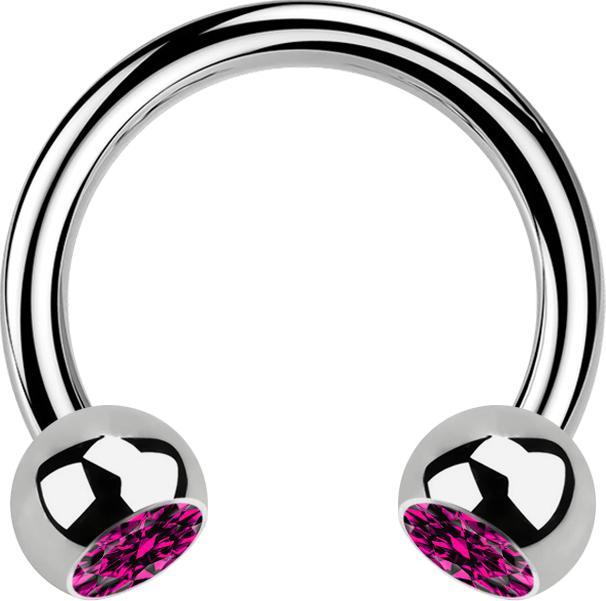 Produktbild Star Piercing Micro Circular Barbell silber mit zwei Kugeln Kristall fuchsia (ohne Messing, Titan G23)