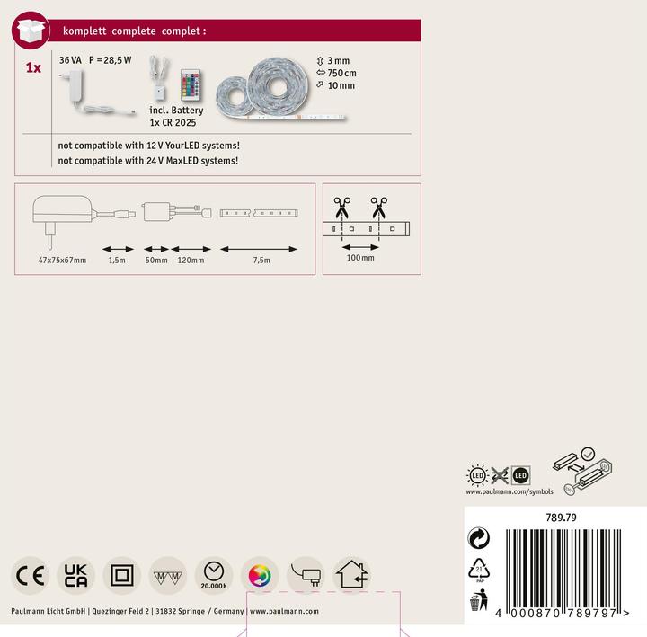 Image du produit Paulmann SimpLED Strip (RGB, 750 cm, Intérieur)