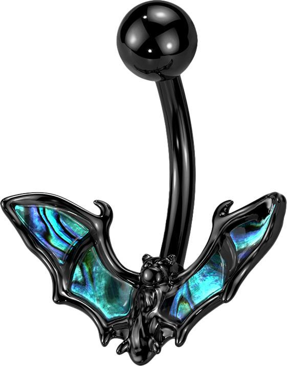 Produktbild Star Piercing Banane schwarz mit Kugel Fledermaus mit Abalone (Messing, Chirurgenstahl 316L)