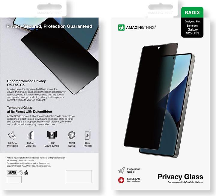 Actual product image Amazingthing Radix Privacy Glass Sichtschutz-Hartglas für Samsung Galaxy S25 Ultra (1 Piece, Samsung Galaxy S25 Ultra)