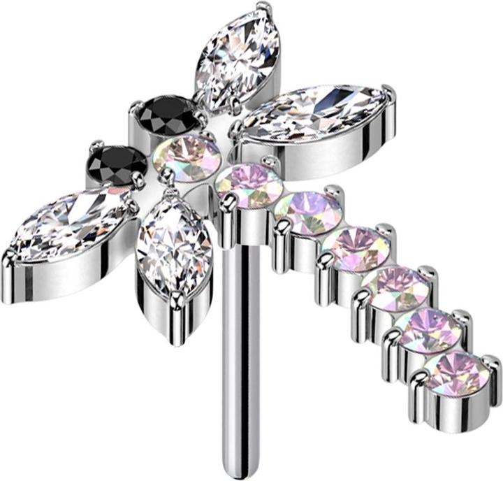 Immagine prodotto Star Piercing Threadless libellula argento cristalli multicolore (senza ottone, Titanio G23)