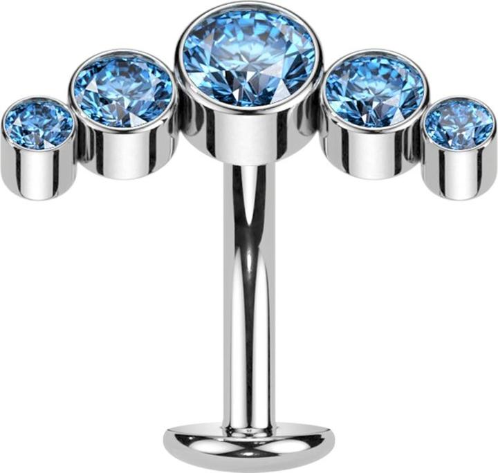 Immagine prodotto Star Piercing Threadless Labret-Stab Banane silber fünf Kristalle aqua (Titanio G23)