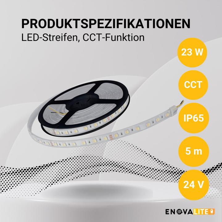 Image du produit Enovalite Bande LED avec fonction CCT, lumière blanche chaude, neutre et froide (Blanc chaud, Blanc neutre, Blanc froid, 500 cm, Intérieur, Extérieur)