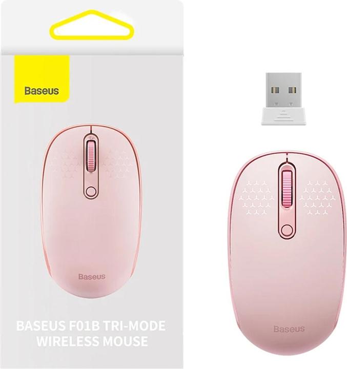 Image du produit Baseus Souris sans fil F01B tri-mode 2,4 G BT5.0 1600 DPI (rose) (Sans fil)