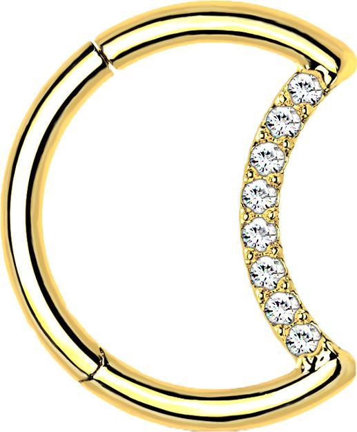 Actual product image Star Piercing Micro segment ring hinged gold plated moon with crystals (Titanium G23, without brass)