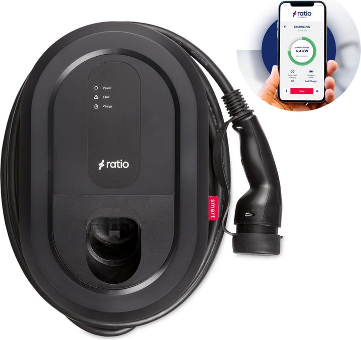 Immagine prodotto Ratio Electric Stazione di ricarica Smart 11 - 22 kW, Tipo 2, WLAN/LAN/BT, 7,5 m (Tipo 2, 22 kW, 32 A, Cablato fisso)