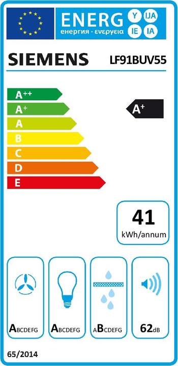 Label énergétique Siemens LF91BUV55 iQ700 Hotte îlot 90 cm inox (Hotte îlot)
