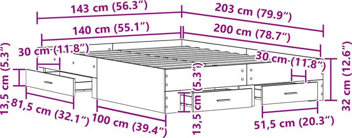 Produktbild VidaXL Bettgestell (140 x 200 cm)