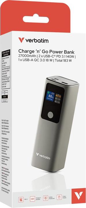 Produktbild Verbatim CnGo Power Bank 27000mAh 183W (27000 mAh, 183 W, 99.90 Wh)