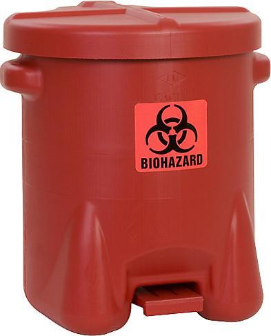 Justrite PE safety disposal can for biohazardous waste, BIOHAZARD sticker, capacity 53 l
