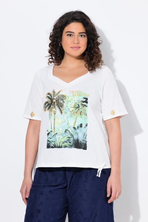 Produktbild Ulla Popken T-Shirt, Tunnelzug, Palmen, Herzausschnitt, Halbarm (60)