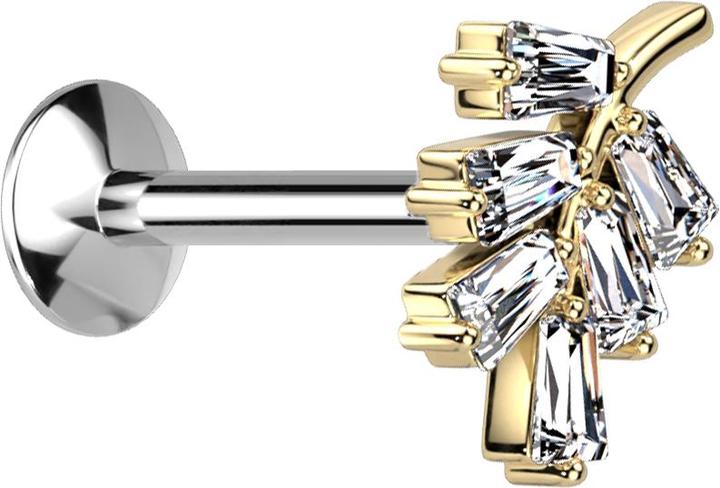 Image du produit Star Piercing Micro Threadless UFO Labret argenté feuille dorée cristaux argentés (Laiton, Acier chirurgical 316L)