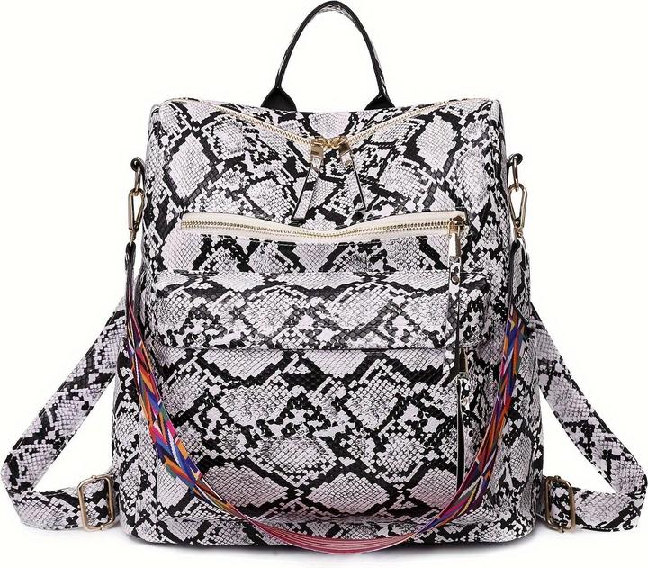 Produktbild Only-Bags.Store Retro Rucksack Handtasche, Boho Strap Zwei-Wege-Umhängetasche, Mode Vegan Leder Schultasche Daypack
