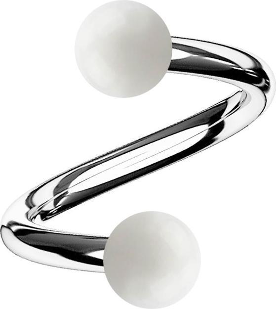 Produktbild Star Piercing Micro Spirale silber mit zwei Kugeln weiss (ohne Messing, Acryl, Chirurgenstahl 316L)